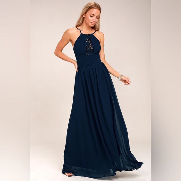 Lulus Navy Blue Lace Maxi Dress XL - Picture 1 of 5